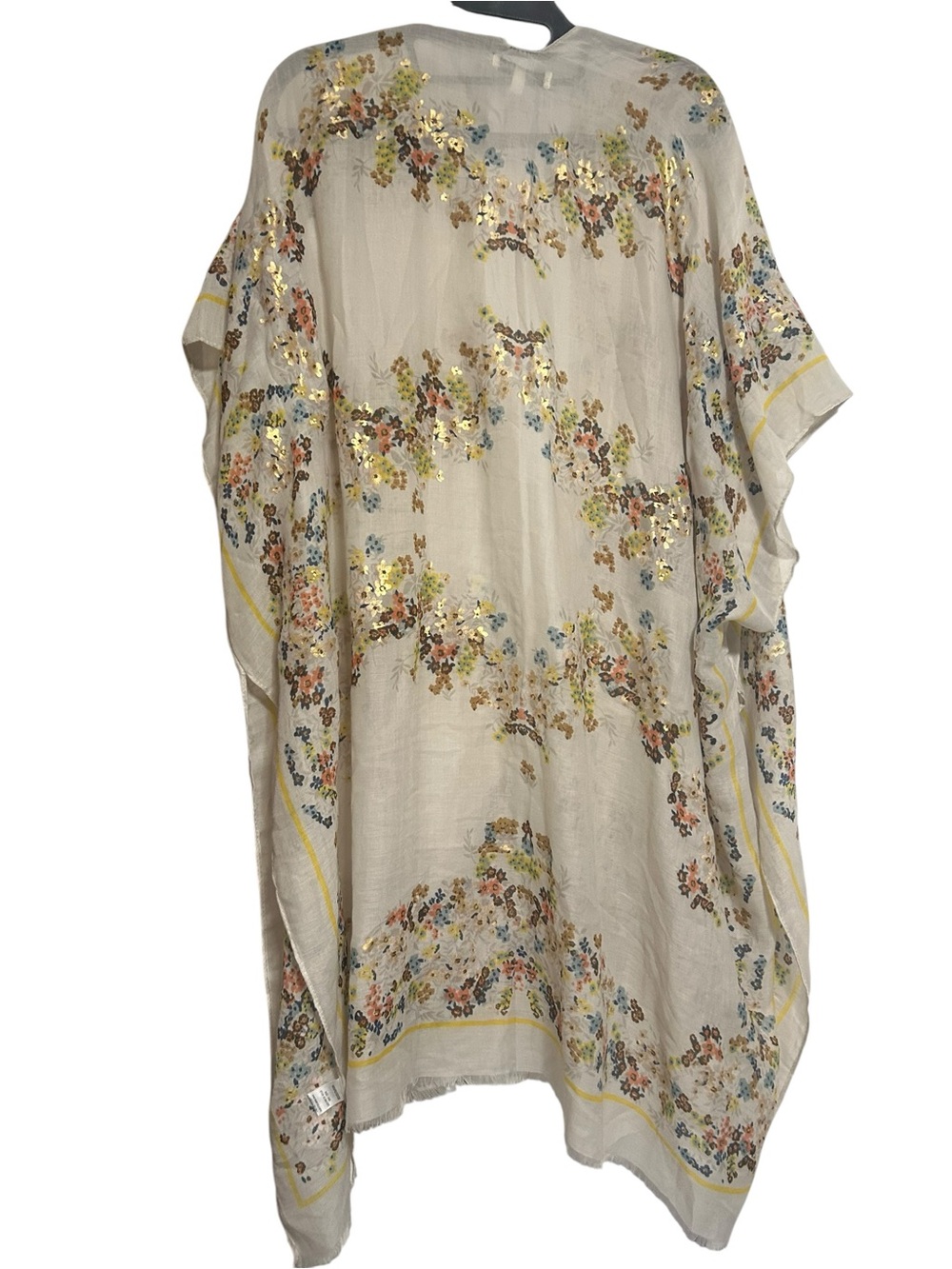 Woven Heart Floral Kimono OS Sheer Gold Metallic Accent Open Front Cover Up Boho - Picture 5 of 5